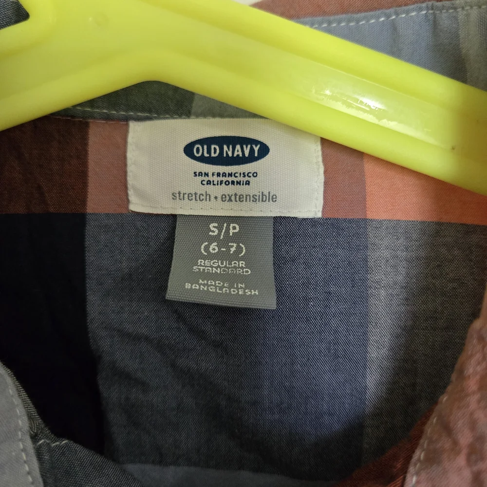 Old Navy S(6/7) Plaid Button Up Longsleeve Kids Shirt - Orange, Blue, and White